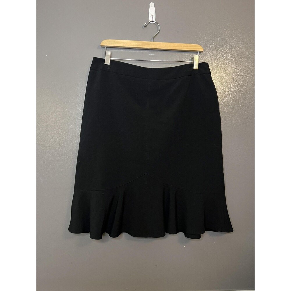 Laura Scott Skirt Womens 12 Black Stretch Flounce Hem Career Office Midi Lined